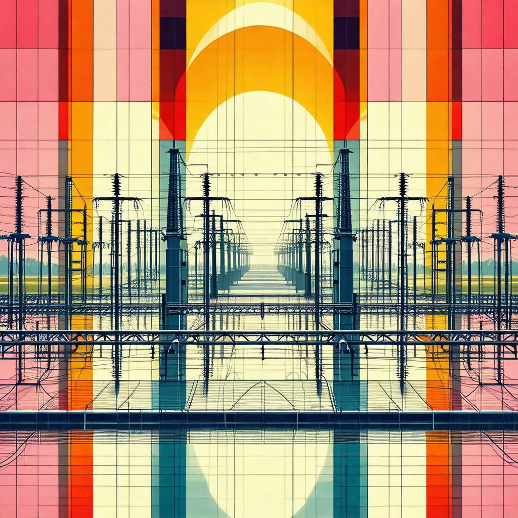 Colorful and artistic representation of a power station
