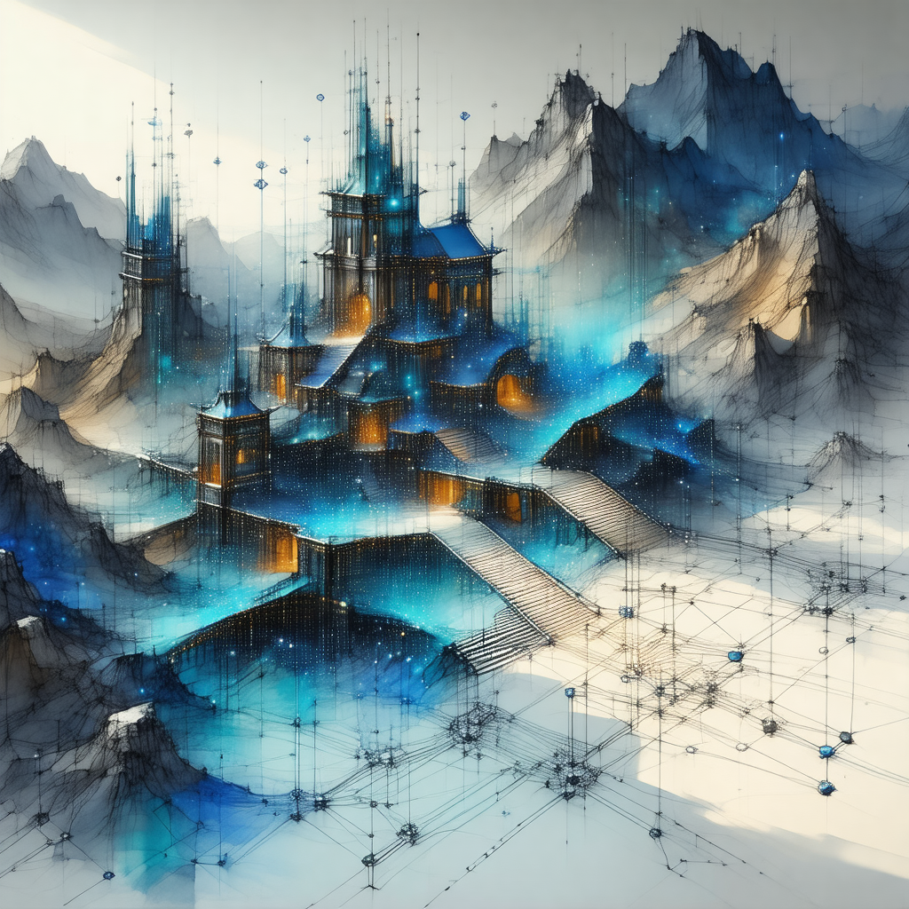 Detailed drawing of a futuristic city, featuring a large ...
