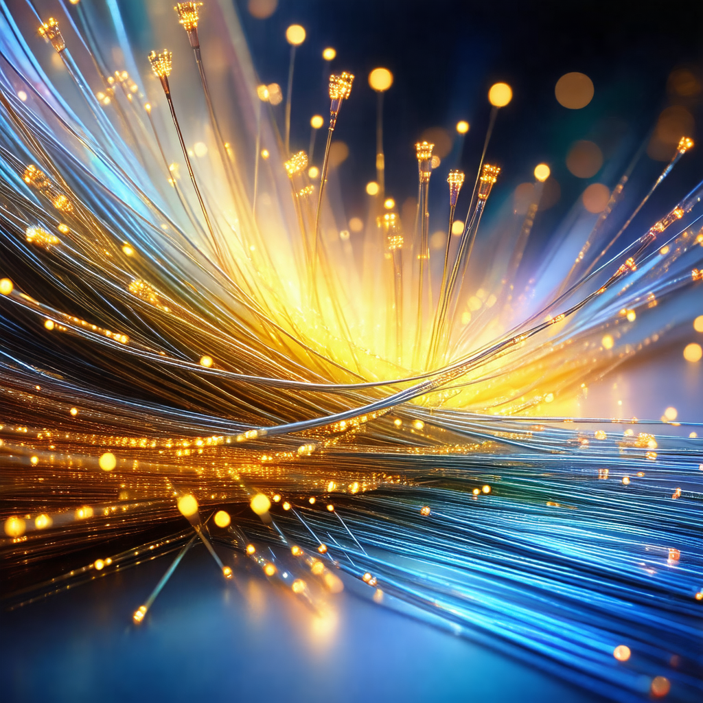 Close-up of a blue wire with many yellow lights on it