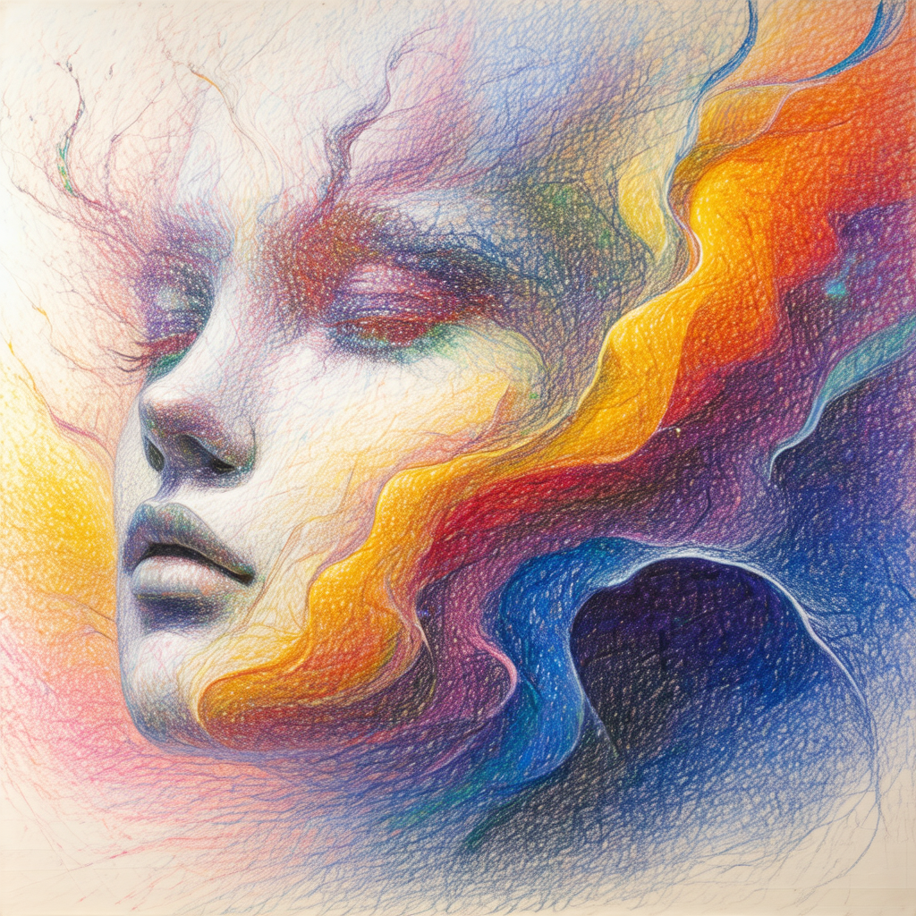 Colorful and detailed drawing of a woman's face