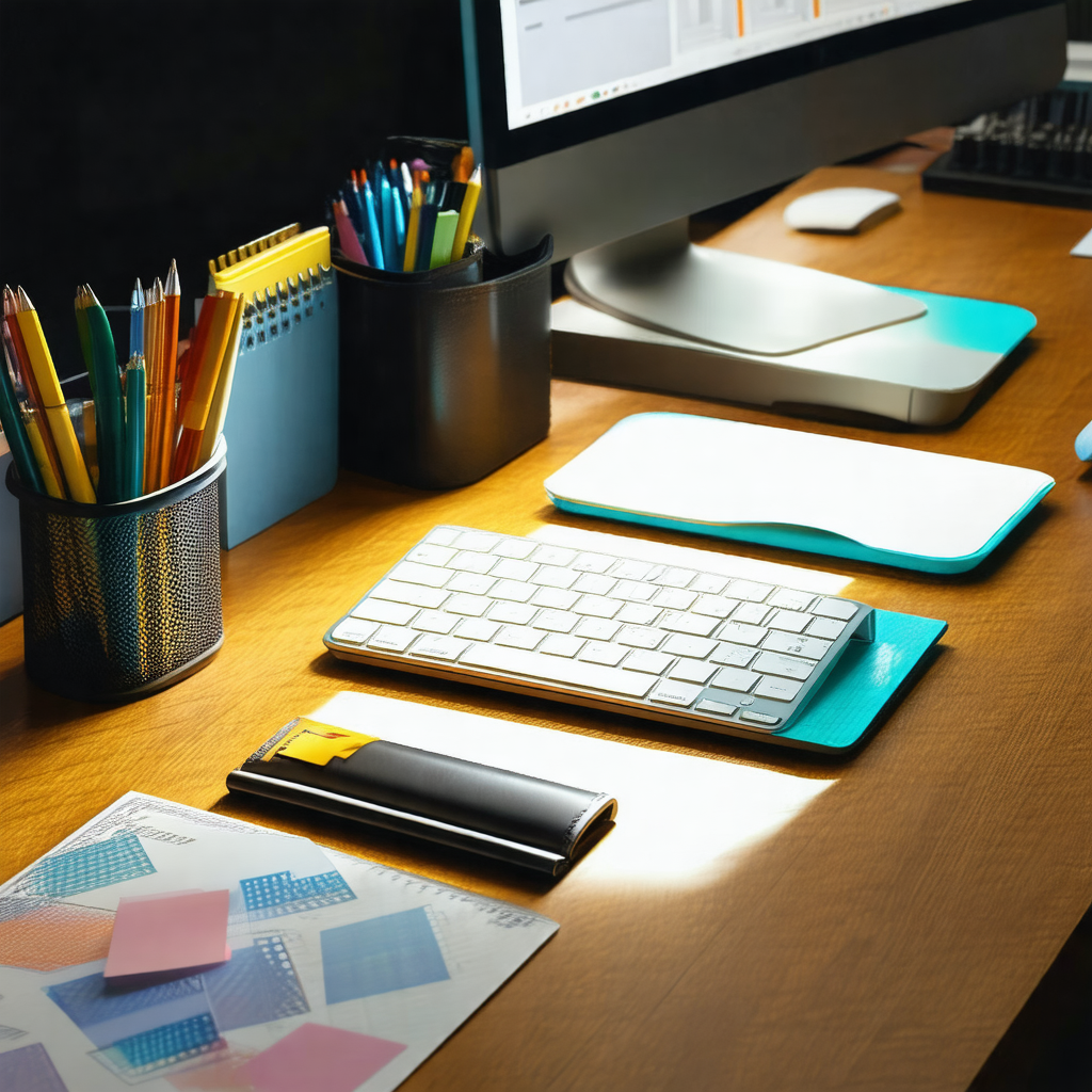 Wooden desk with a computer keyboard and mouse placed on it