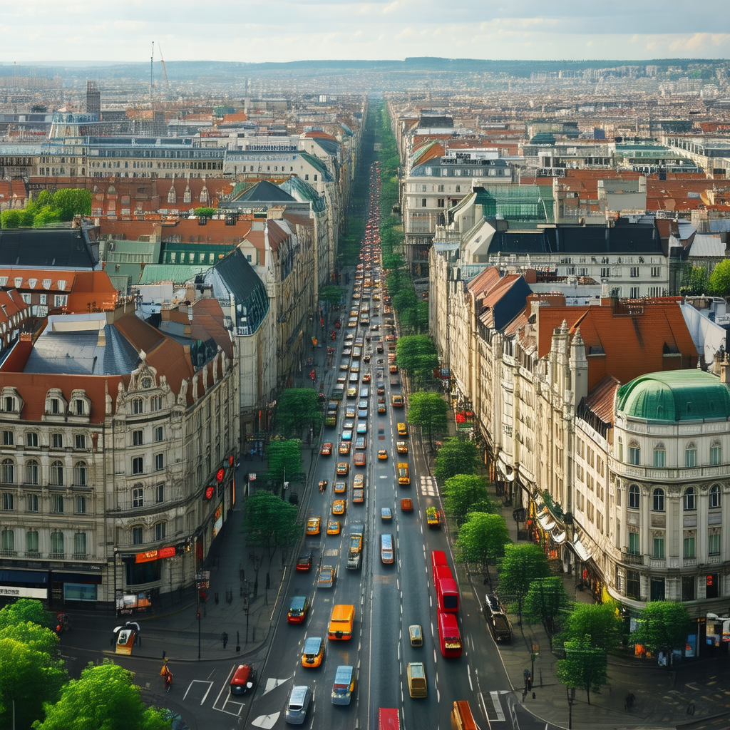 Busy city street filled with traffic