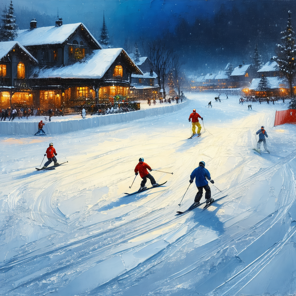 Group of people skiing down a snow-covered slope