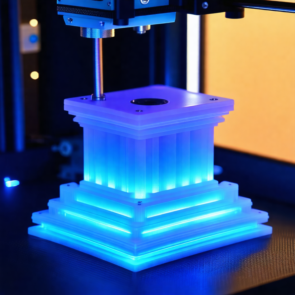 Blue and white model of a building, possibly a temple, si...