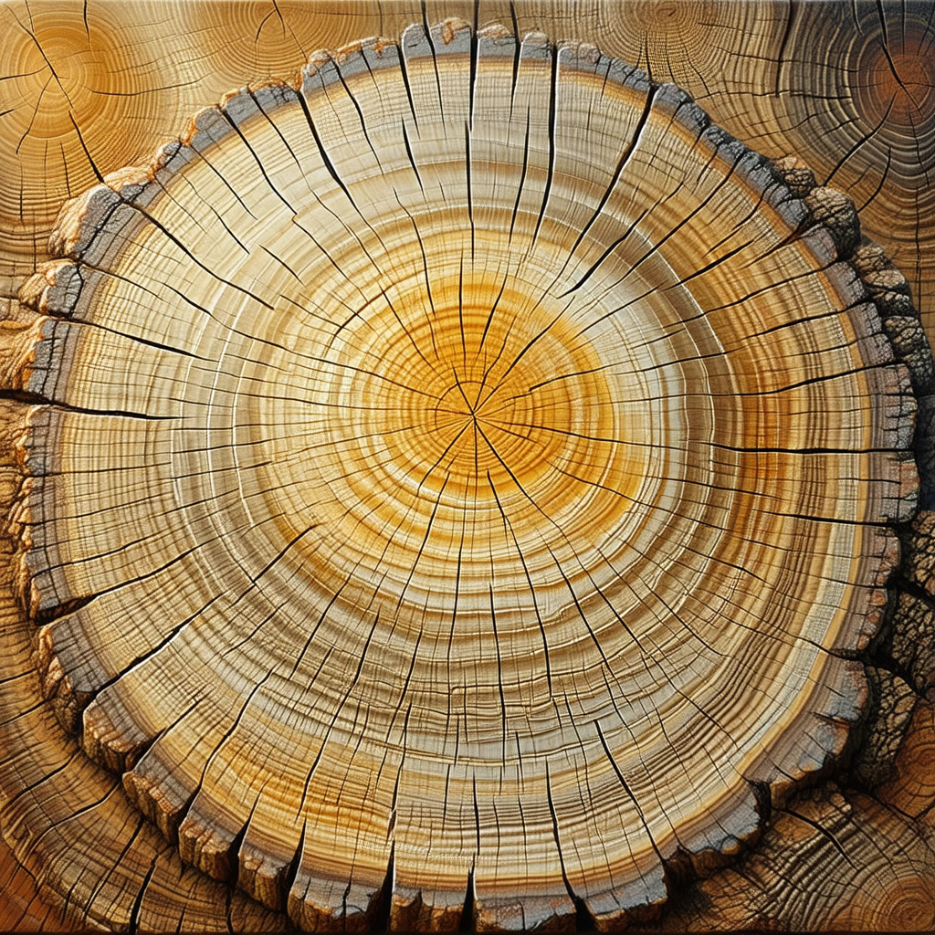 Large, circular piece of wood, possibly a tree trunk, wit...