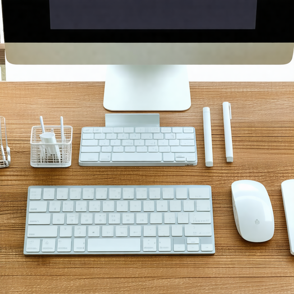 Wooden desk with a computer keyboard and mouse placed on it