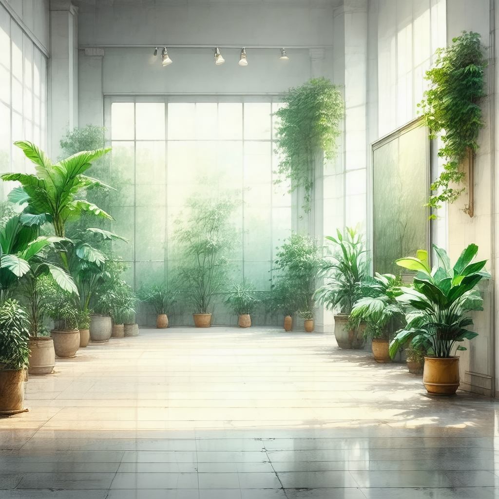 Large room with a variety of potted plants placed through...