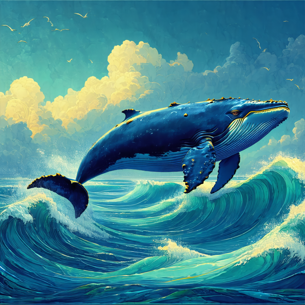 Large blue whale swimming in the ocean
