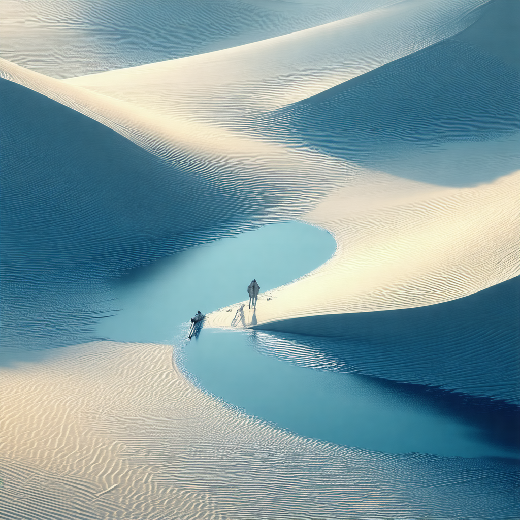 Man and a dog walking together in a desert-like environment