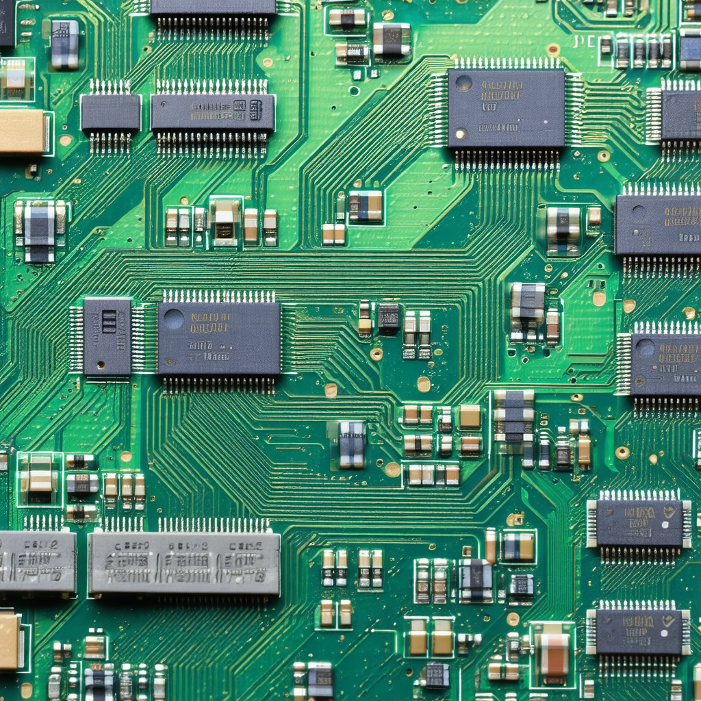 Close-up of a computer circuit board with many electronic...