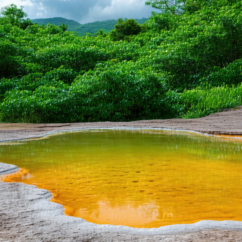 Large puddle of yellow liquid, possibly a mixture of wate...