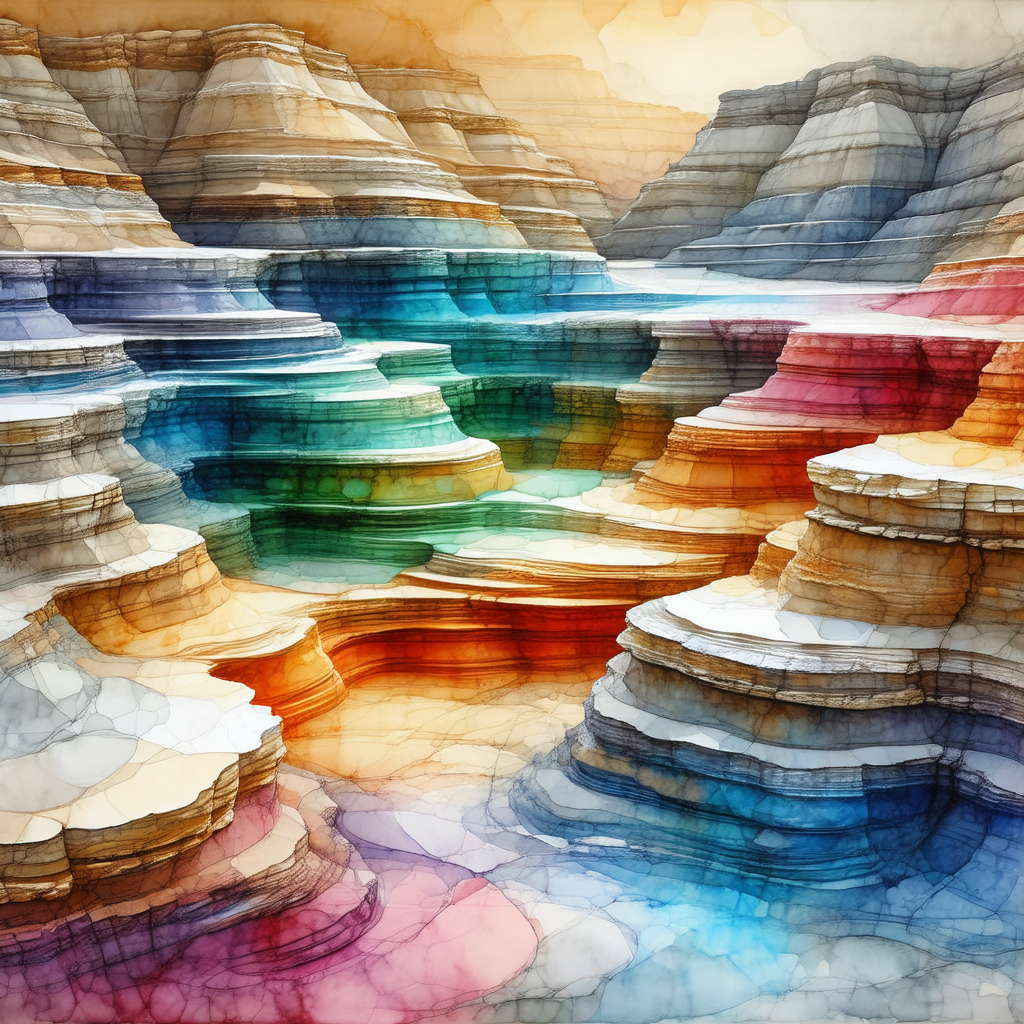 Painting of a mountain landscape with a vibrant color pal...
