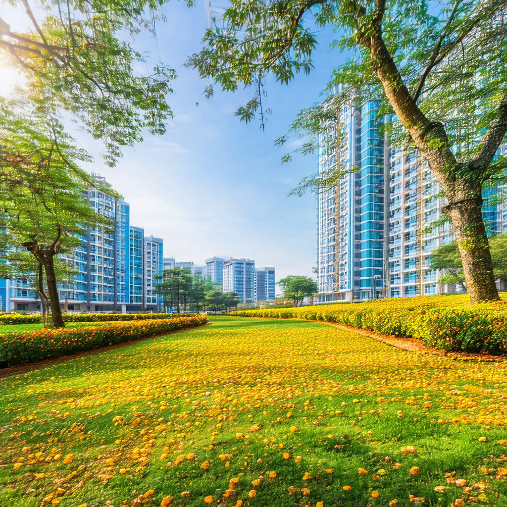 Large, lush green field with a row of trees in the backgr...