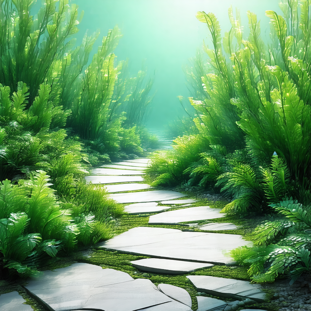 Lush green forest with a pathway leading through the midd...
