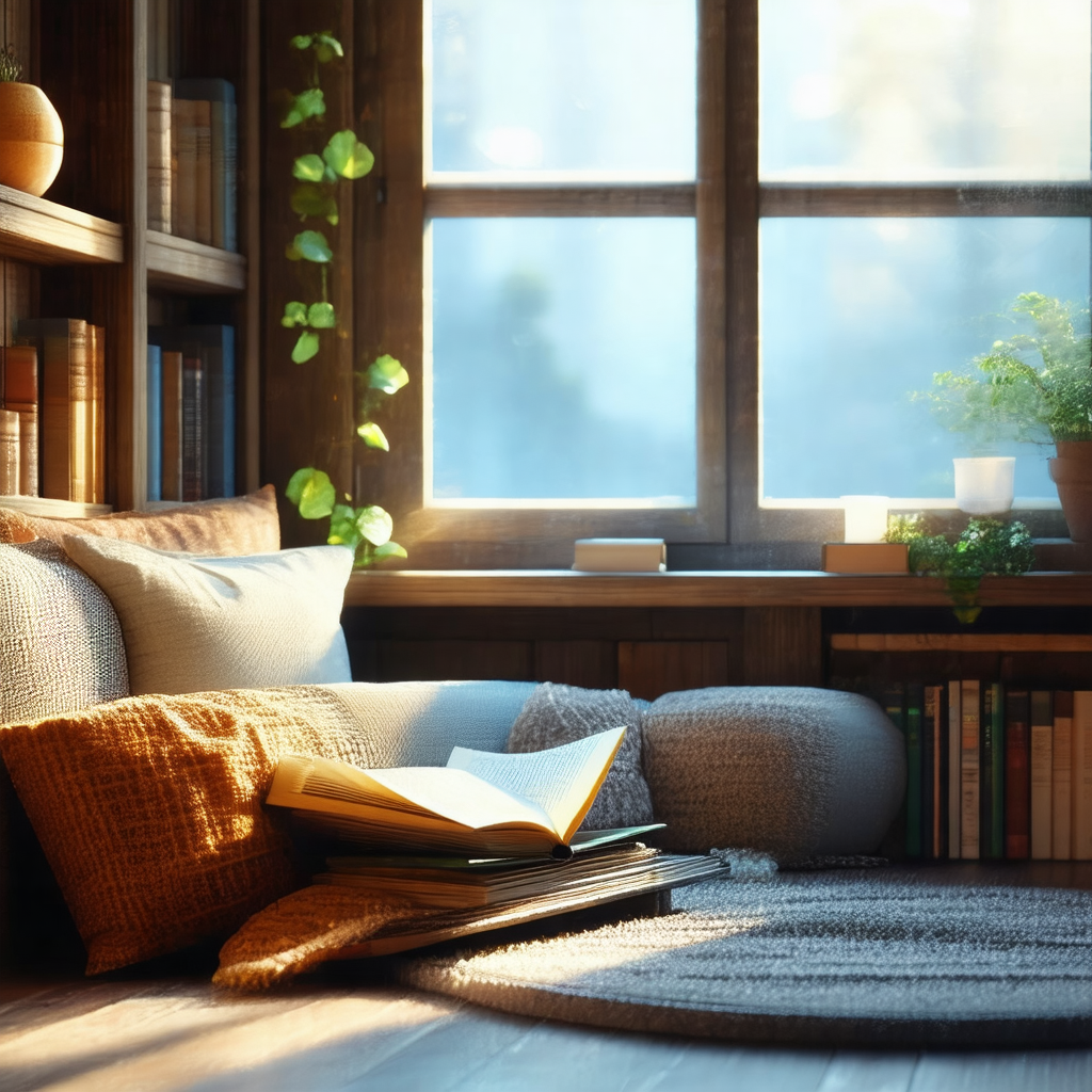 Cozy living room with a large window that allows natural ...