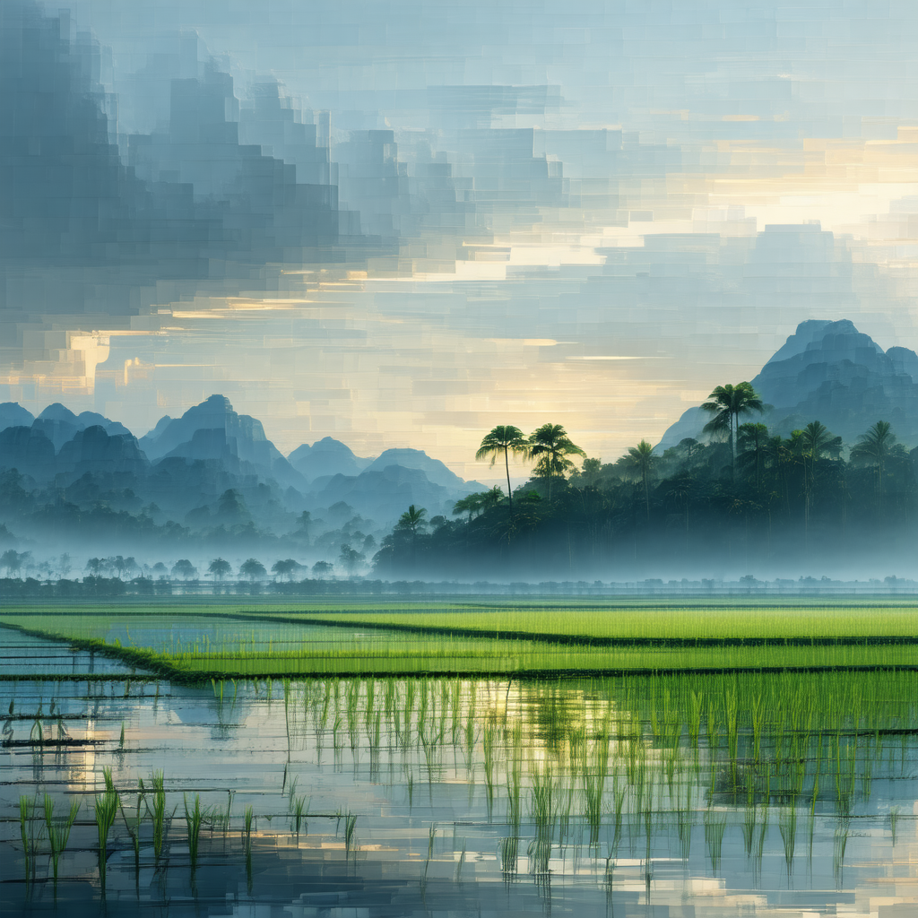 Large field of green grass, with a mountain range in the ...