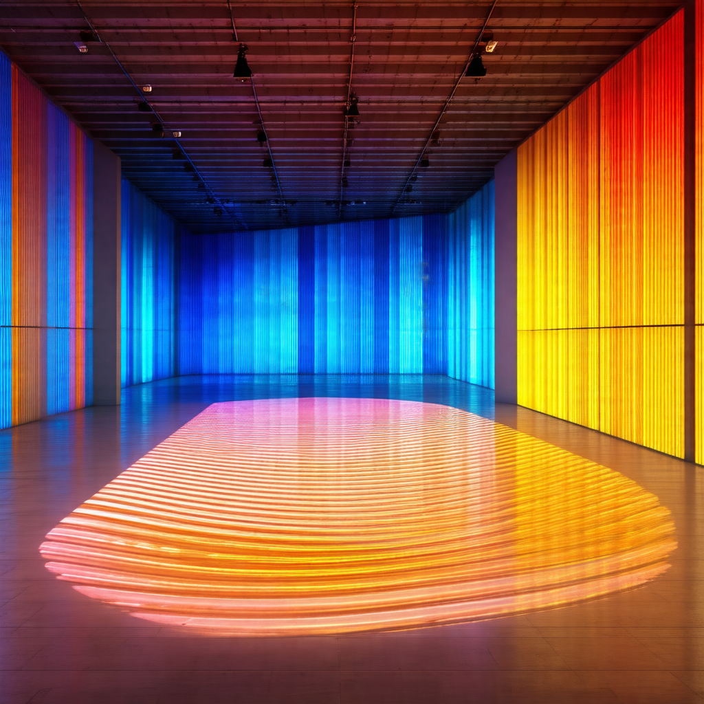 Large, open room with a circular light on the floor