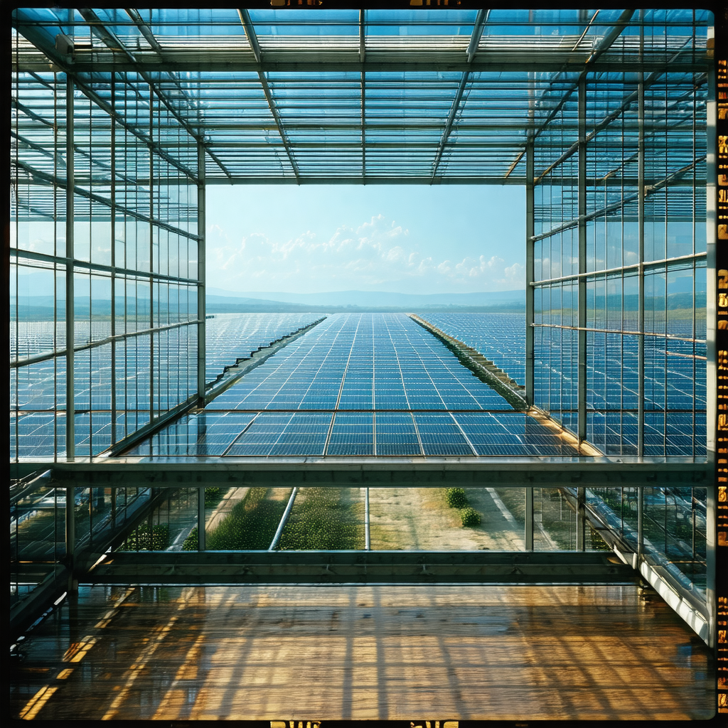 Large, open building with a glass wall, showcasing a sola...