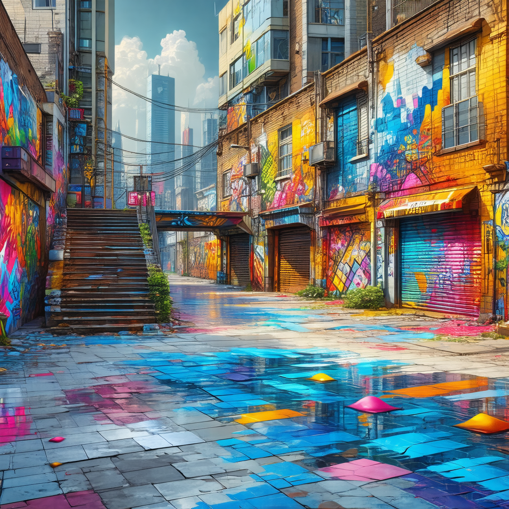 Colorful and vibrant painting of a city street