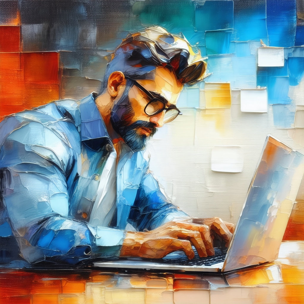 Man sitting at a desk, working on a laptop computer