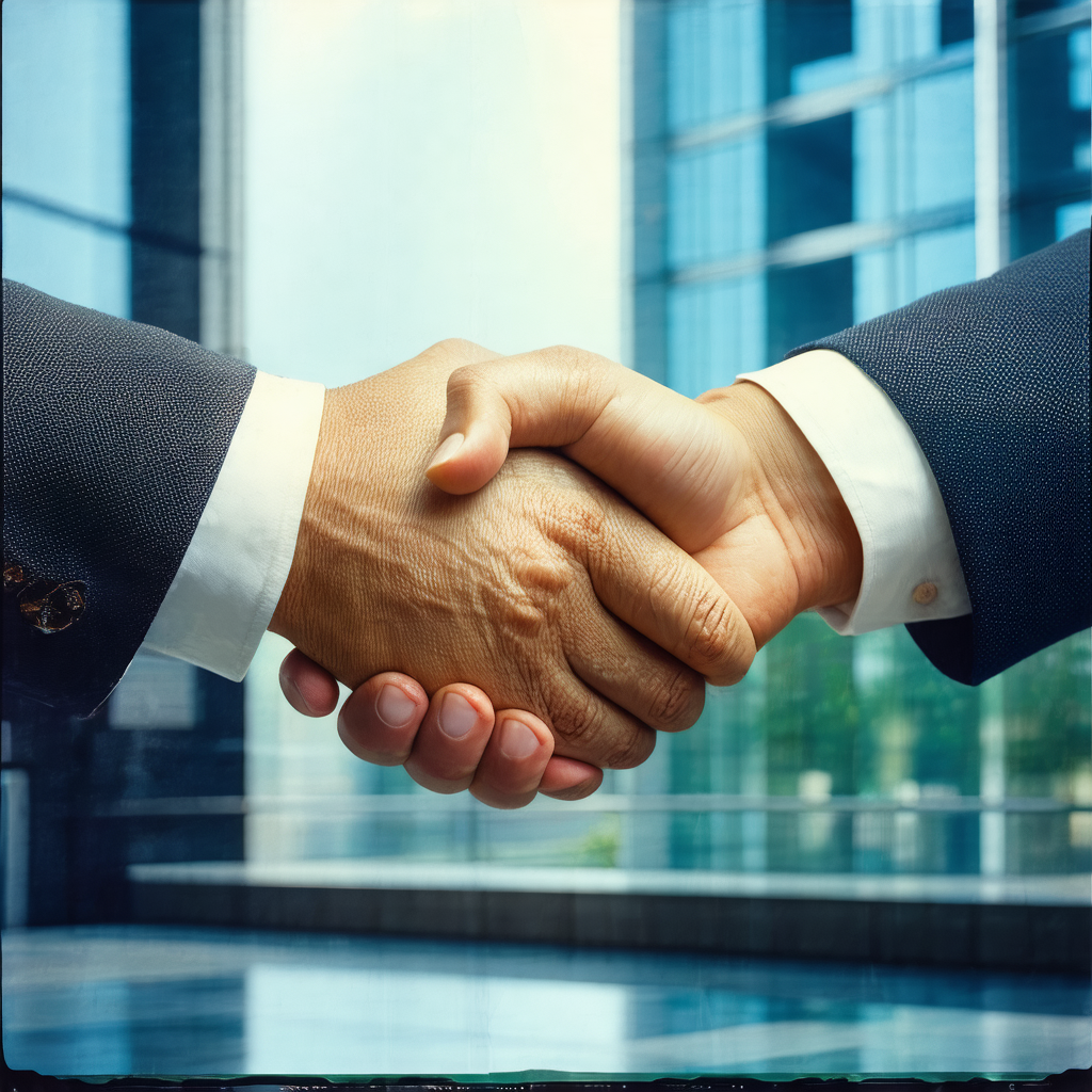 Two men shaking hands in a professional setting