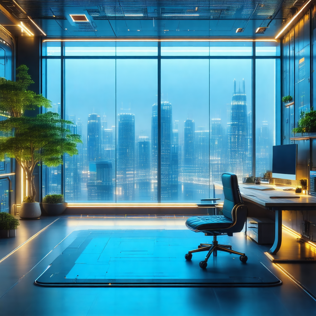 Large, modern office space with a large window that provi...