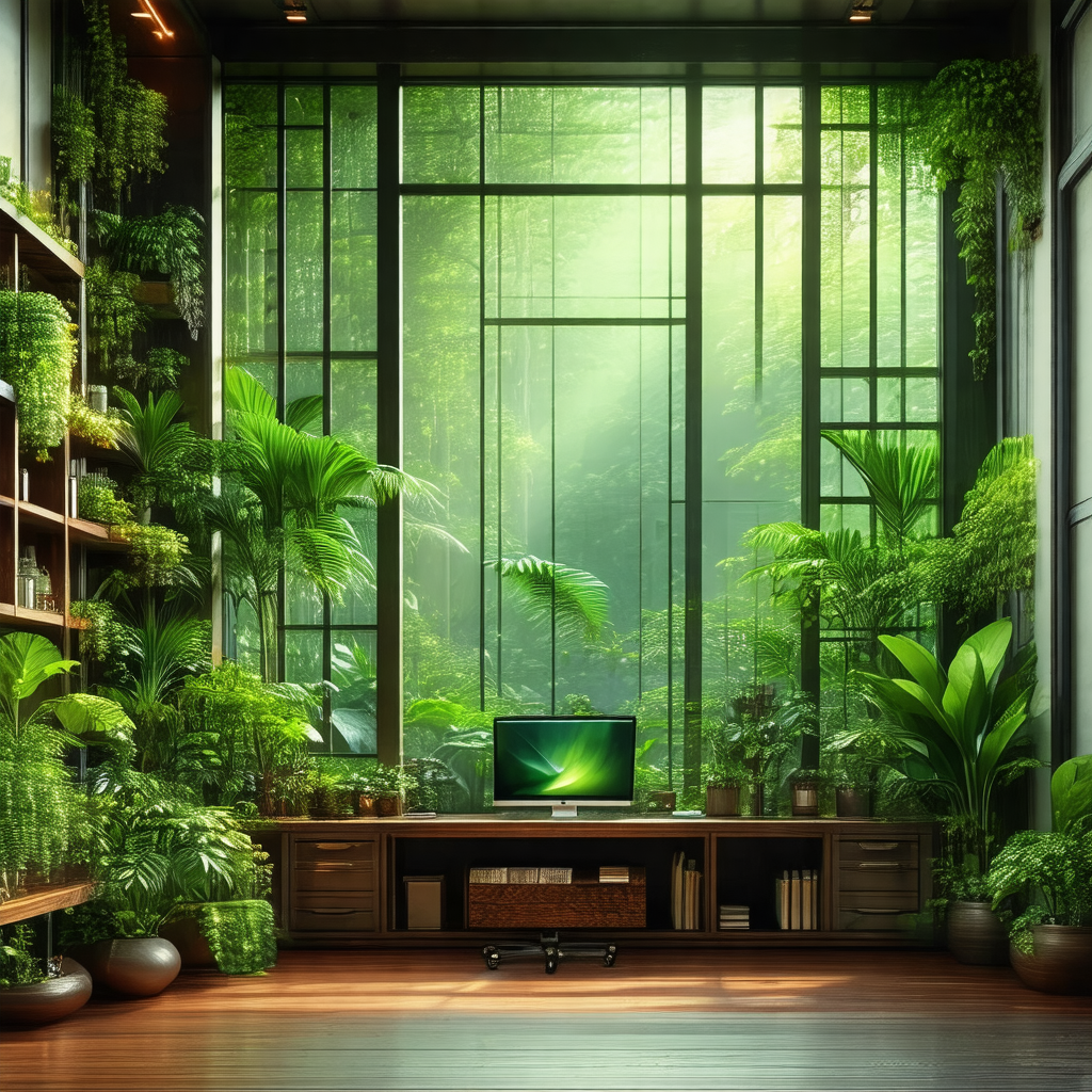 Living room with a large flat screen tv placed on a woode...