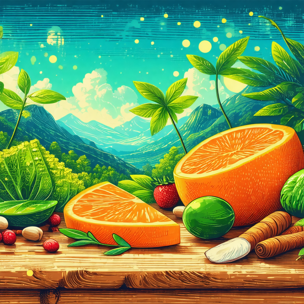 Colorful and vibrant painting of a fruit and vegetable di...