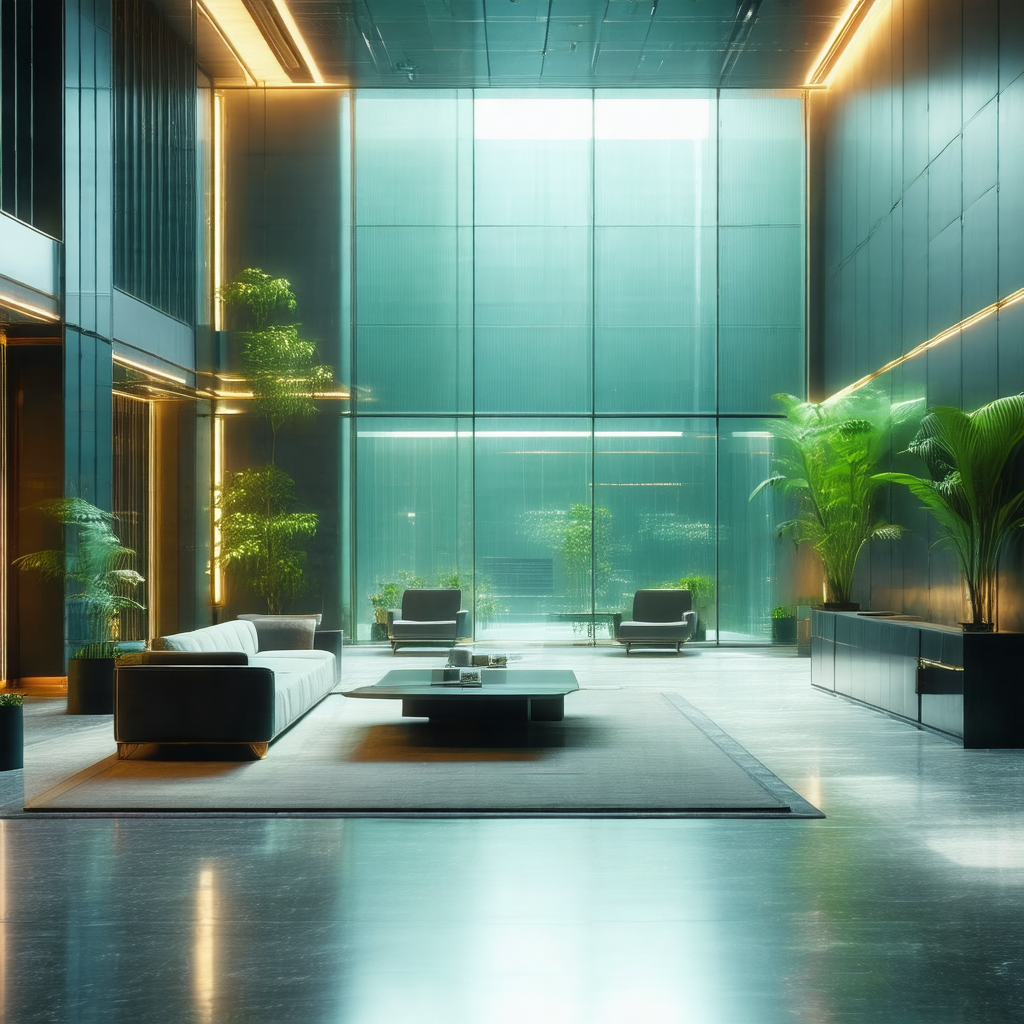 Large, modern office space with a large window that allow...