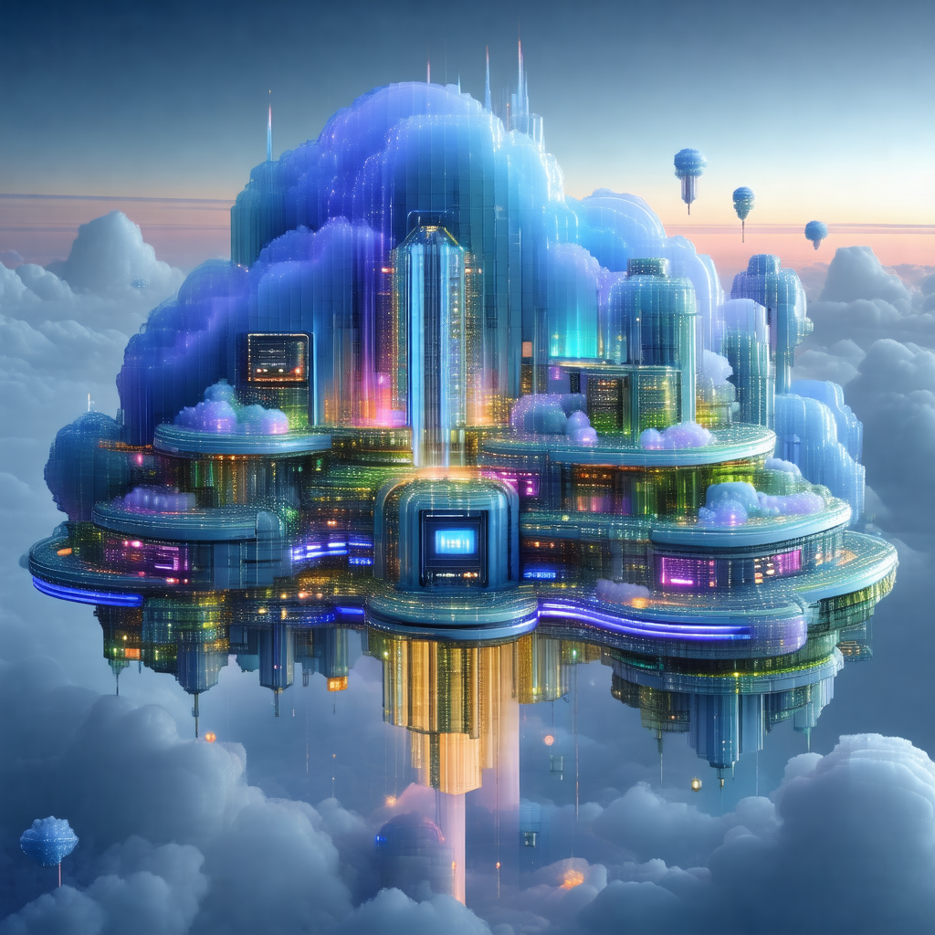 Futuristic cityscape, featuring a large, colorful buildin...
