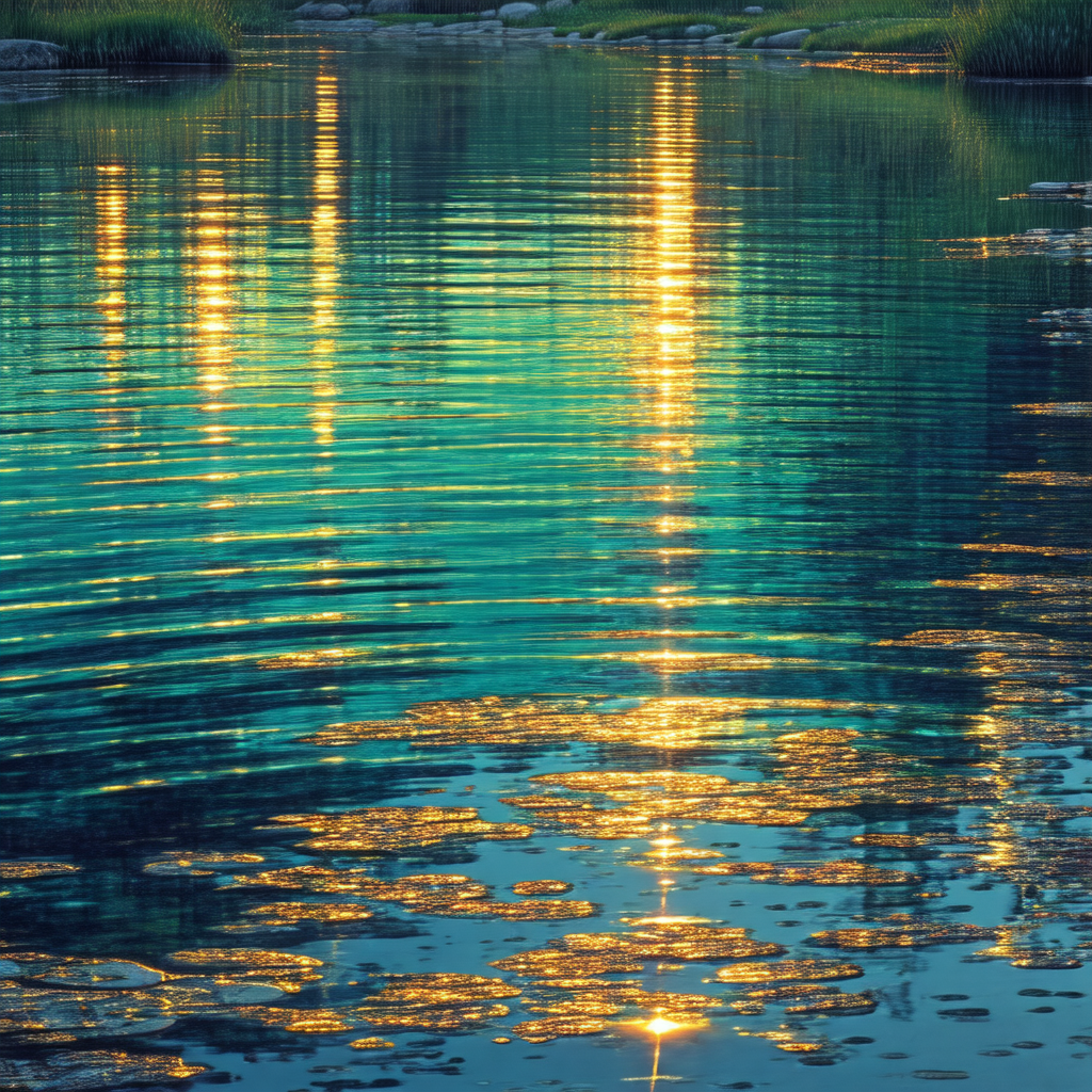 Serene lake with a beautiful sunset in the background