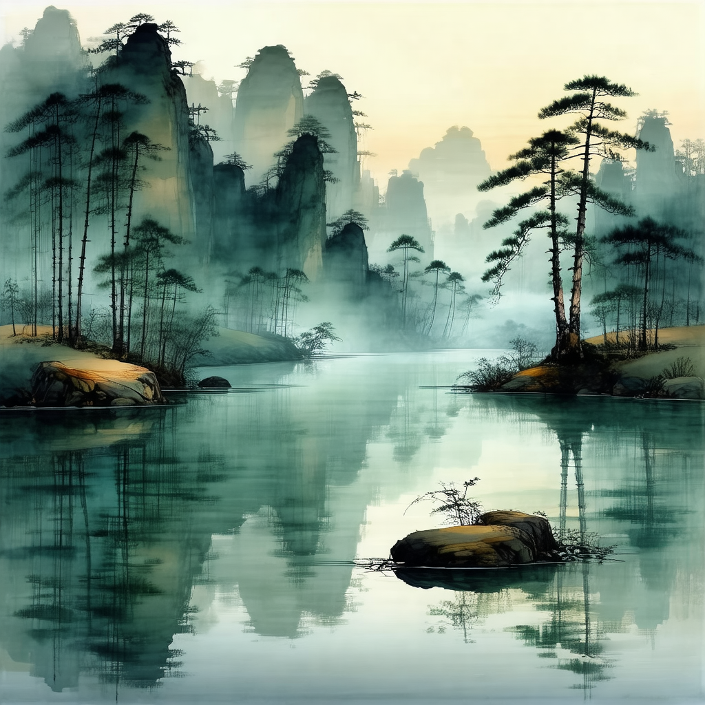 Serene scene of a lake surrounded by trees