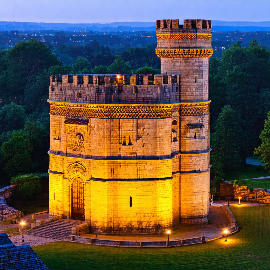 Large, yellow brick building with a tall tower