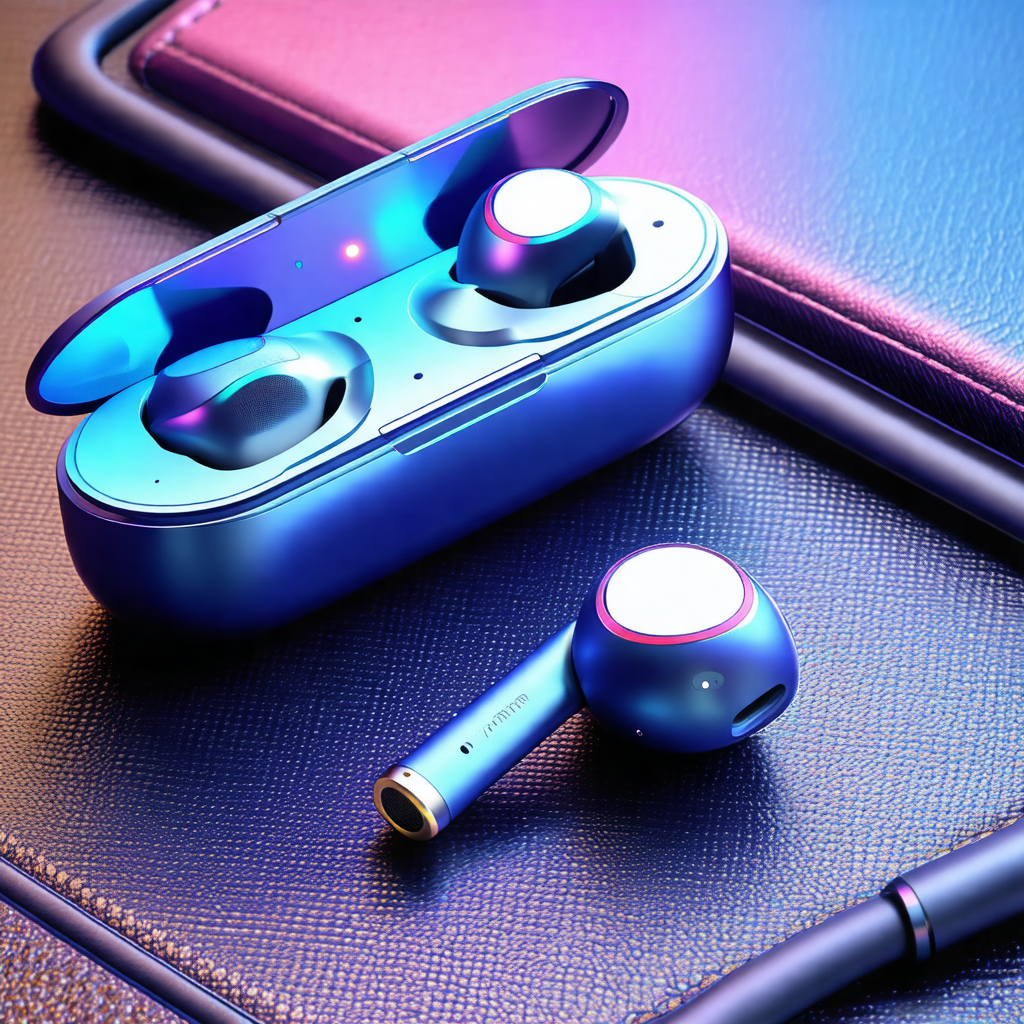 Blue and purple case with a pair of earphones inside