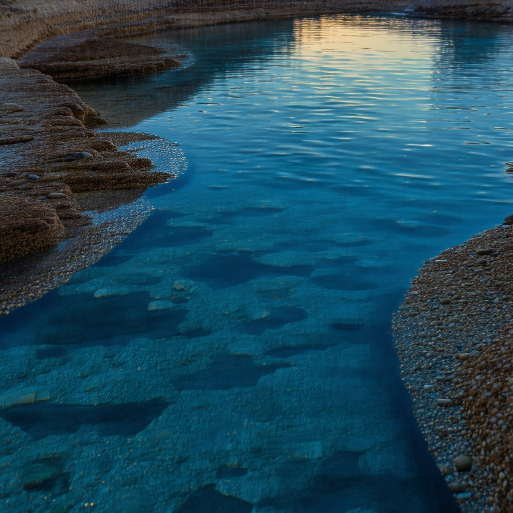 Serene lake with a rocky shore
