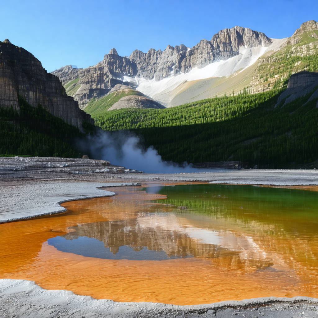 Beautiful mountain landscape with a large body of water, ...