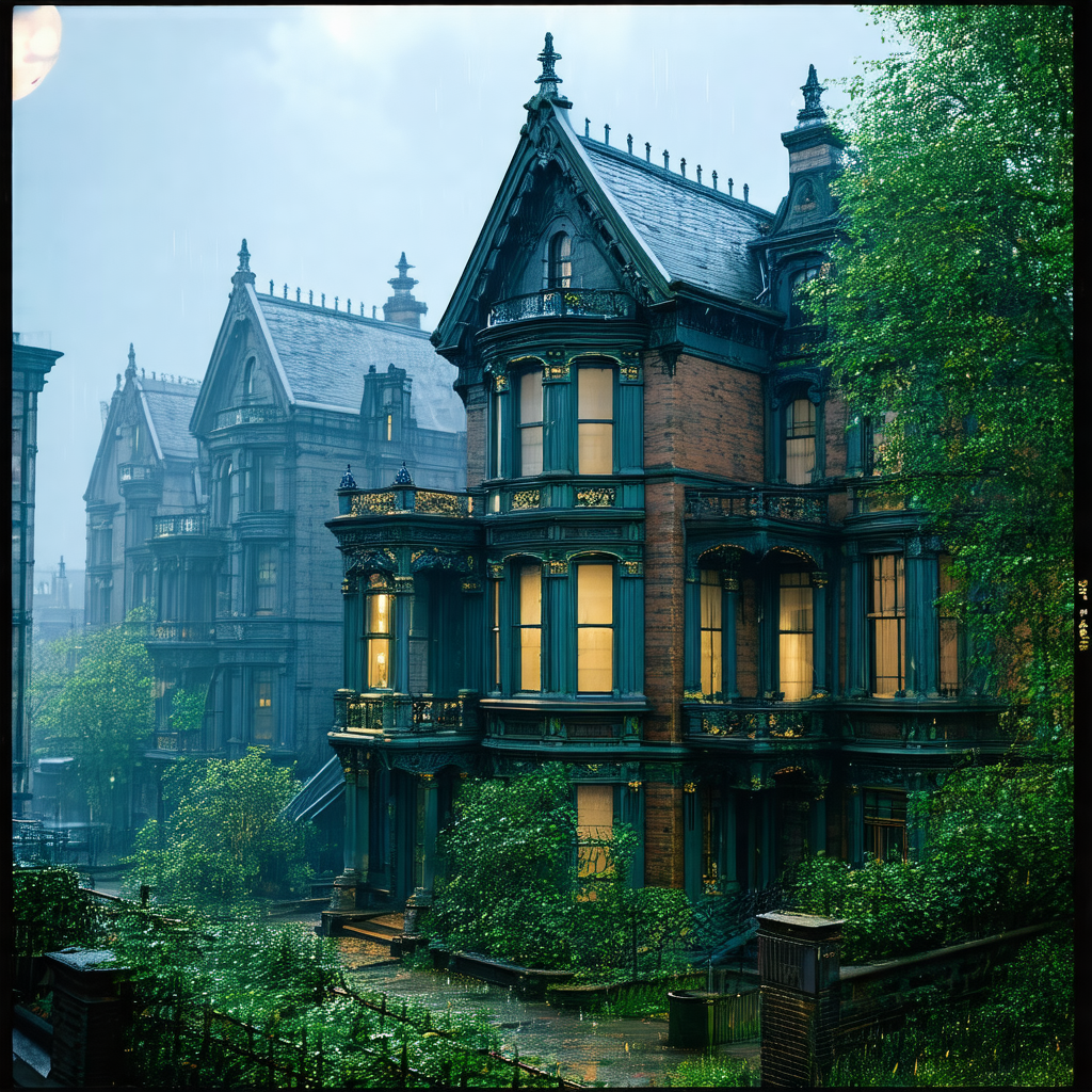 Large, old, and ornate mansion with a green roof
