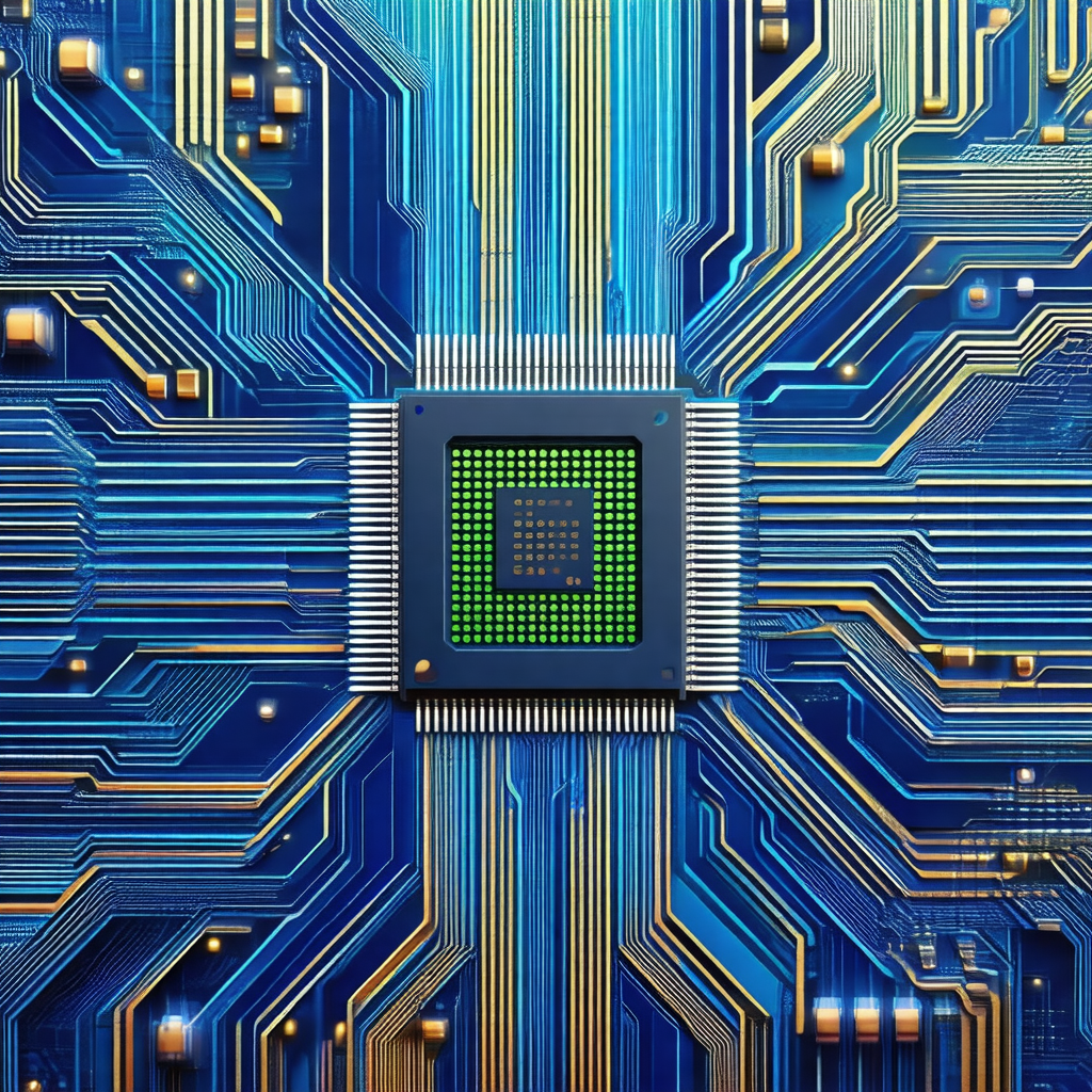 Close-up of a computer chip with a blue background