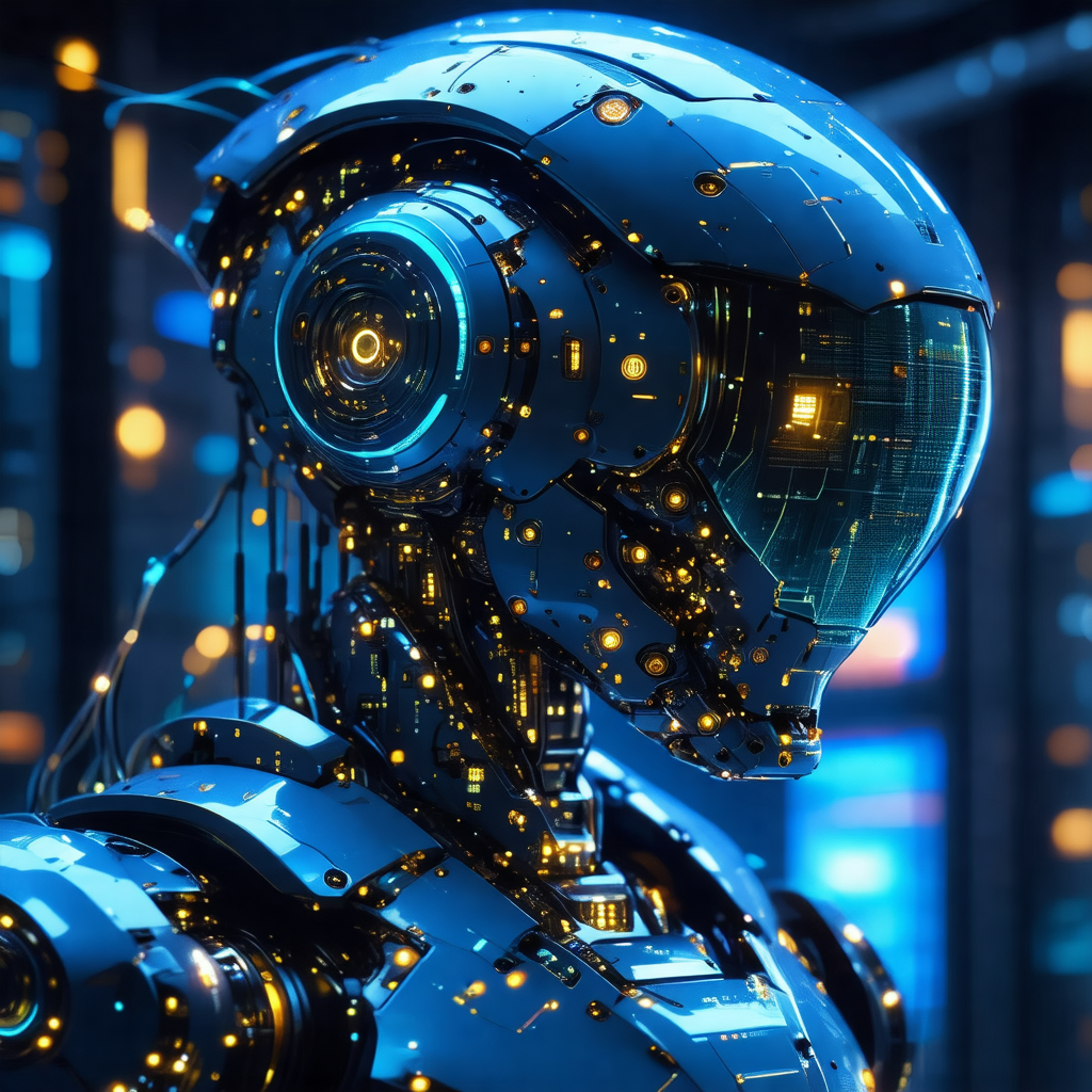 Futuristic robot with a blue and yellow color scheme