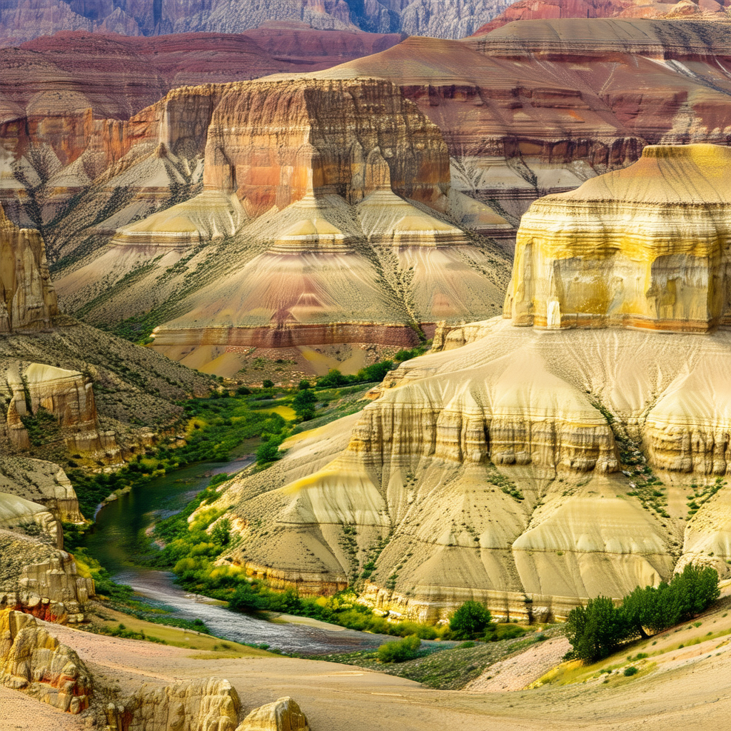 Beautiful landscape with a river flowing through a valley...