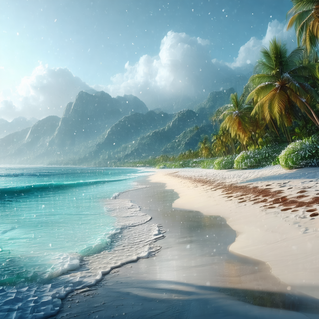 Beautifully drawn painting of a tropical beach