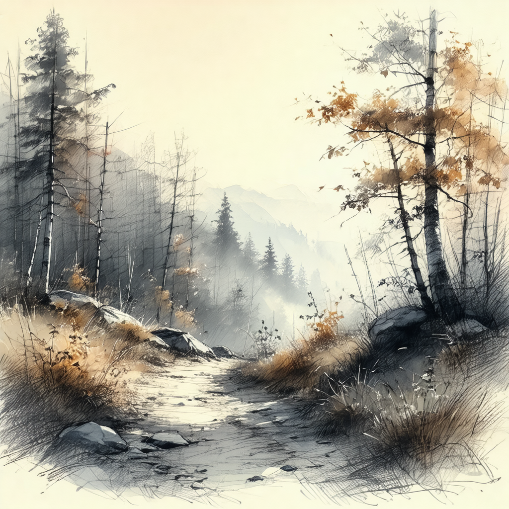 Serene forest scene with a dirt path leading through the ...
