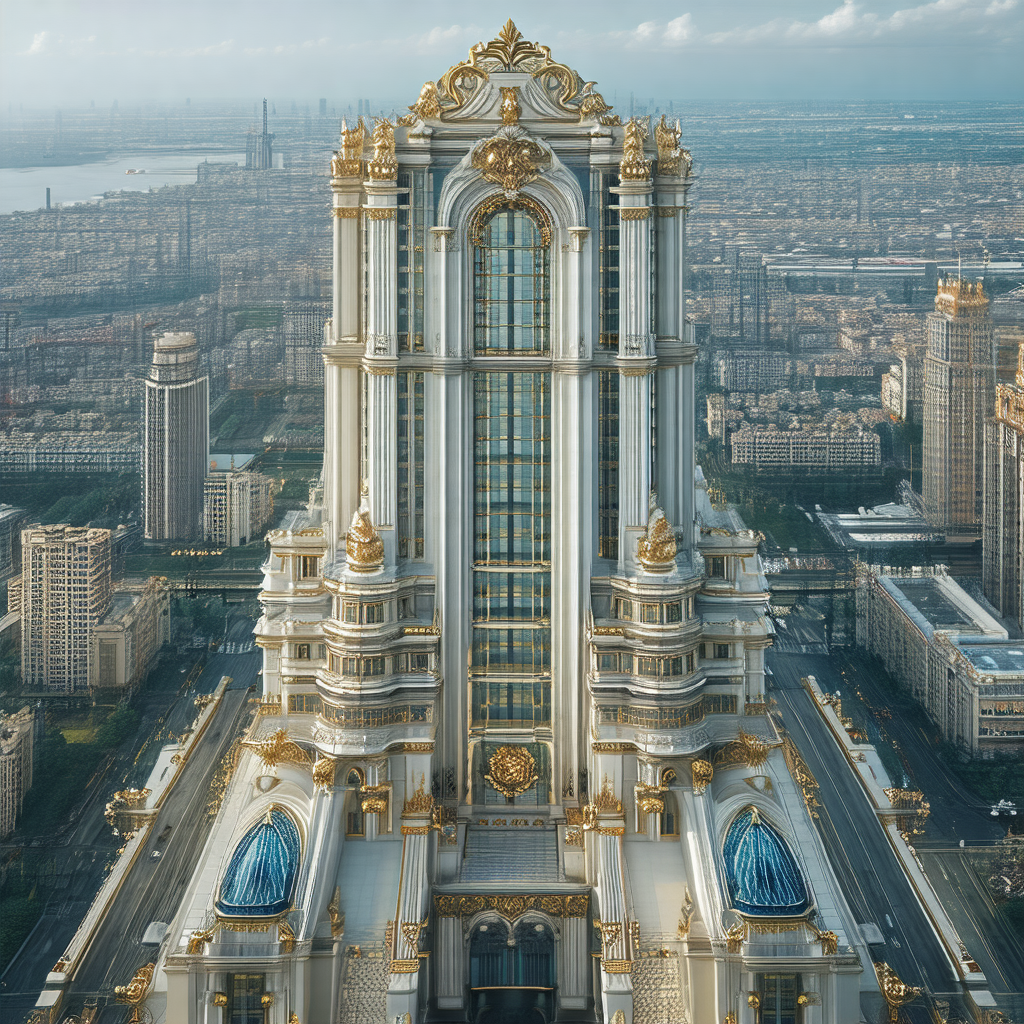 Large, ornate building with a gold and white facade