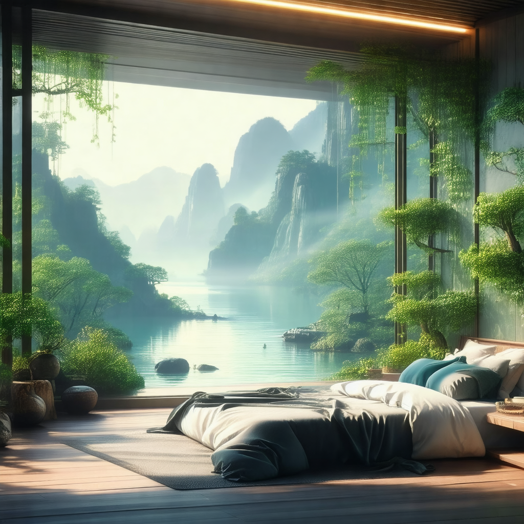 Large bedroom with a bed situated in the middle of the room