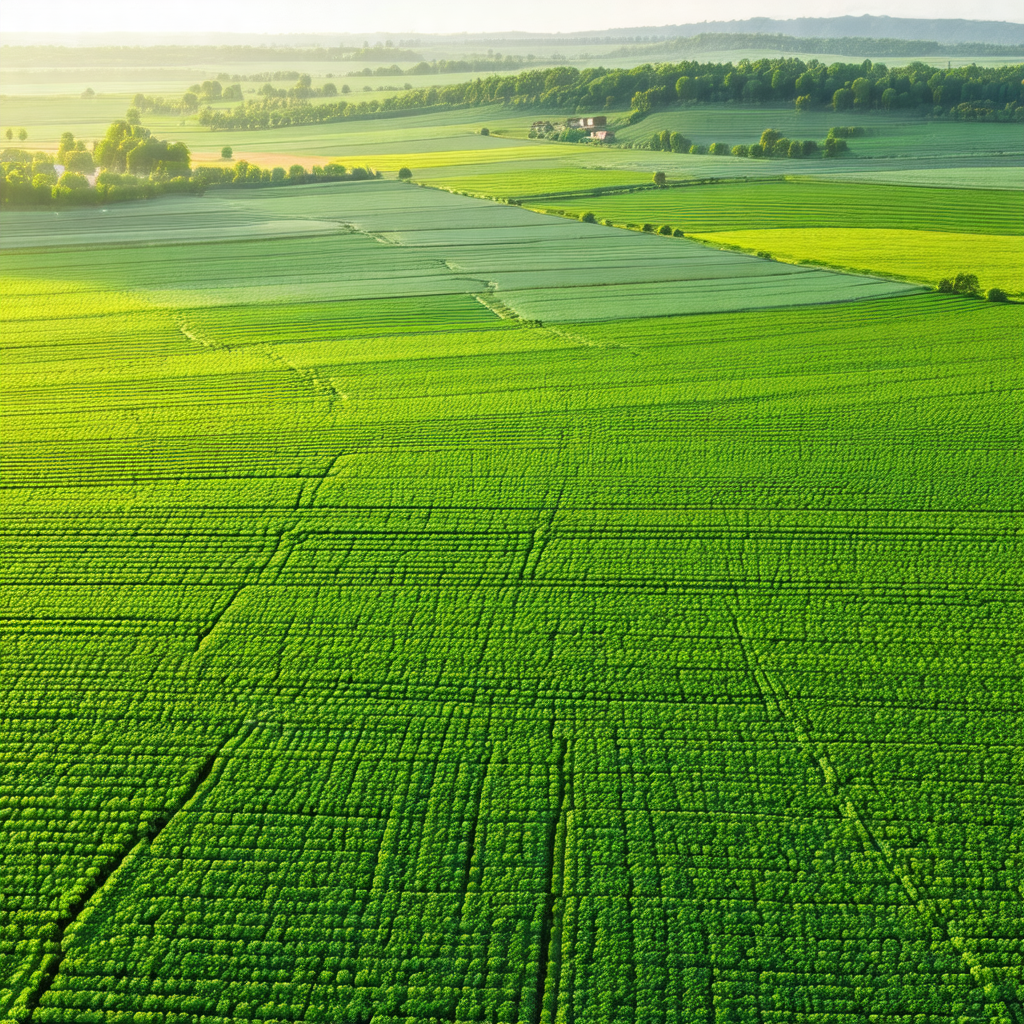 Large, lush green field with a variety of crops growing i...