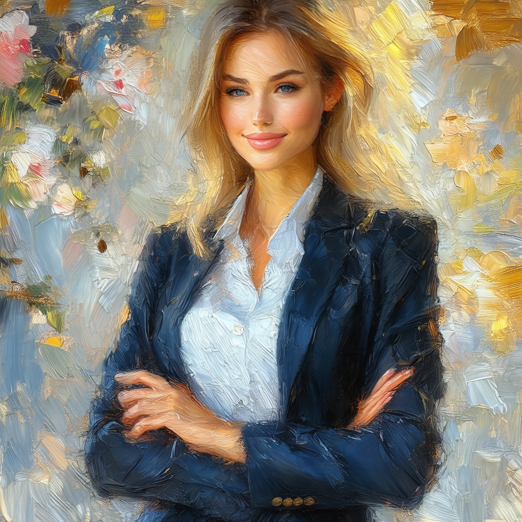 Beautiful woman wearing a blue jacket and a white shirt