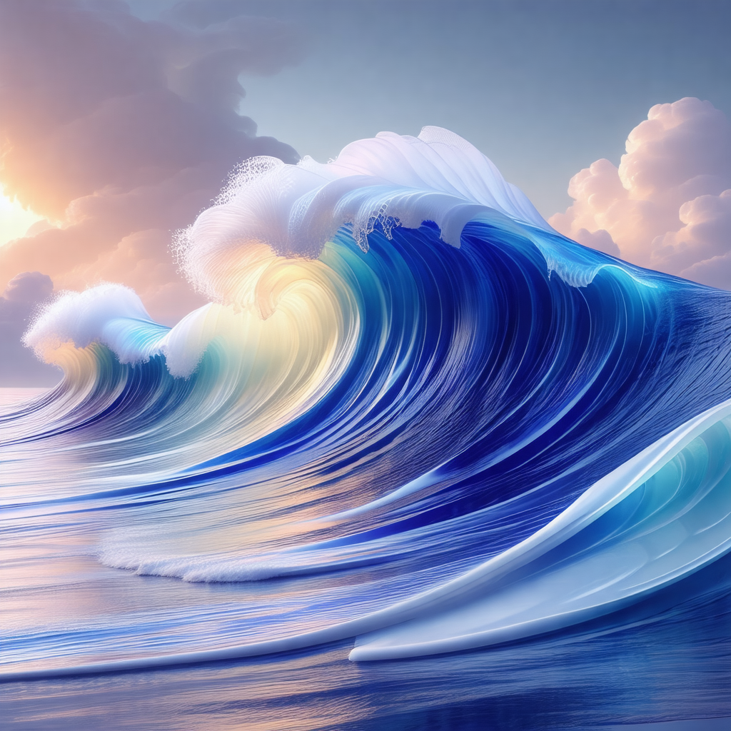 Large, blue ocean wave with a white and blue color scheme