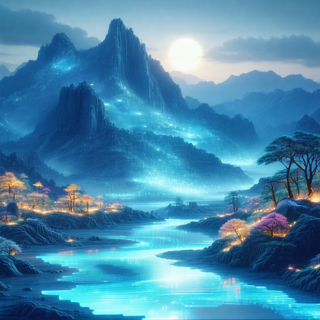 Beautifully drawn digital painting of a mountainous lands...
