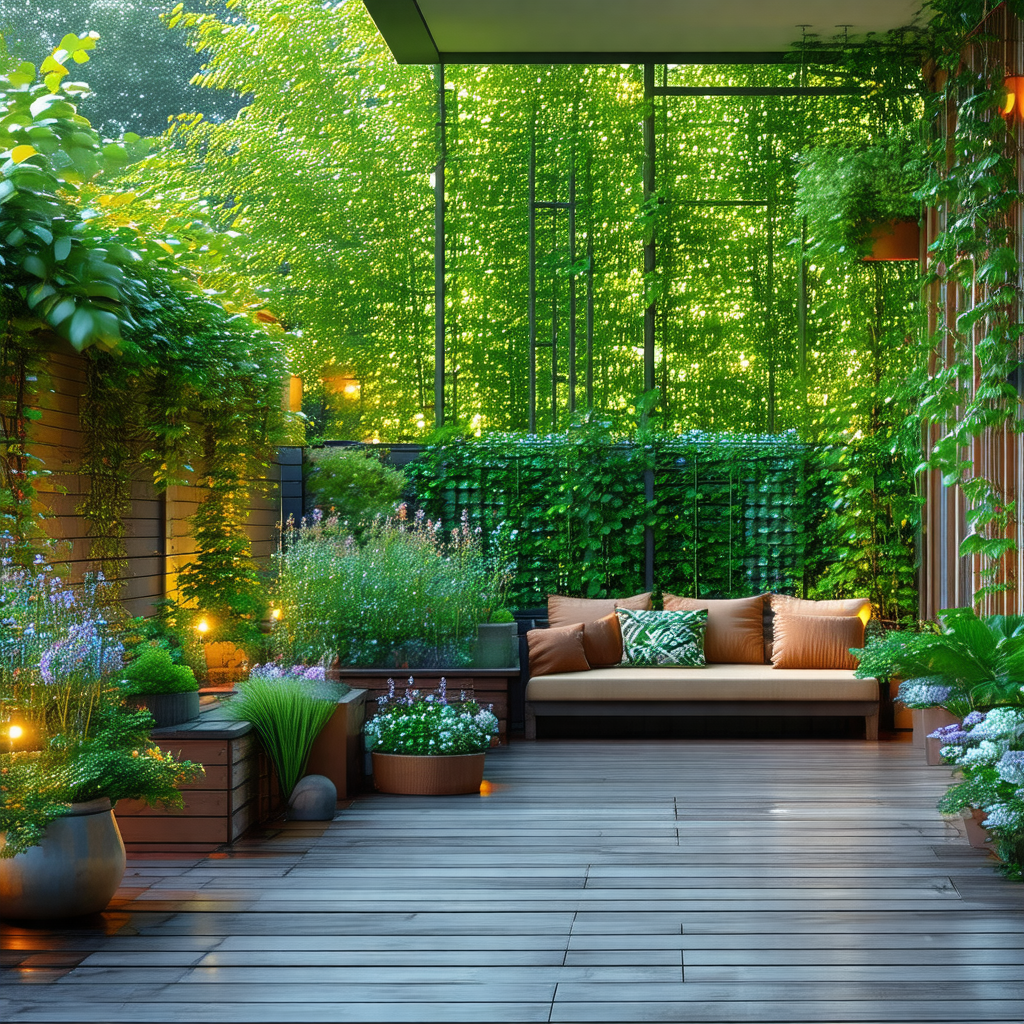 Beautifully designed outdoor living space with a wooden d...
