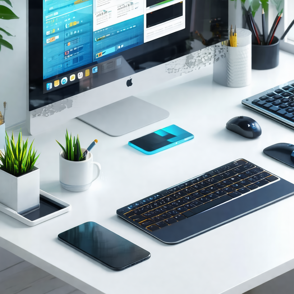 White desk with a computer monitor, keyboard, and mouse o...